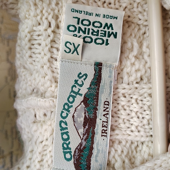 Aran Crafts Cream Merino Wool Cardigan Size XS - Picture 6 of 10
